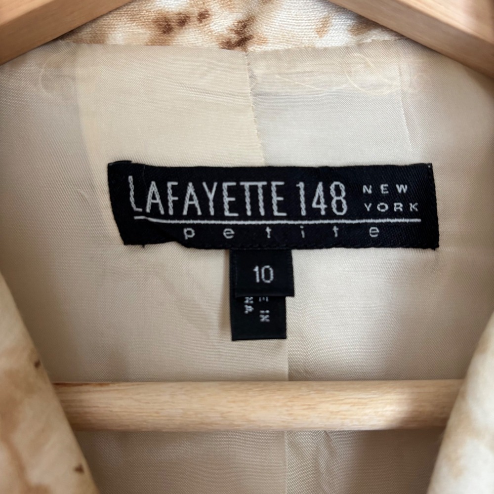 Lafayette 148 New York Gold Animal Print Linen Silk Blazer Size 10P Mob‎ Luxe - Picture 4 of 9